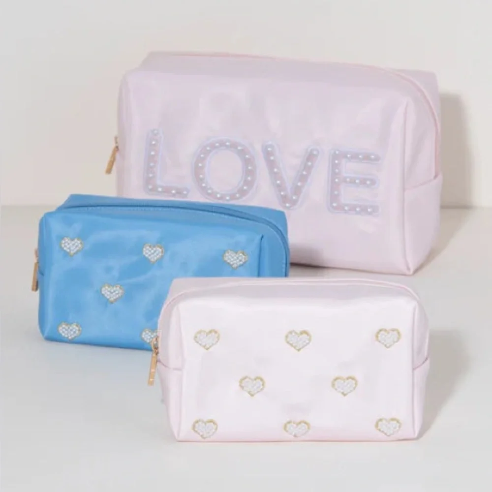 Anthropologie Blue Heart Makeup Bag Cosmetic Pouch Travel Organizer NWT